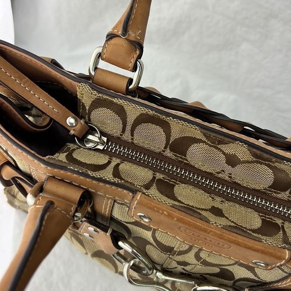 Coach brown signature canvas braided tassel shoulder bag purse - Picture 7 of 13